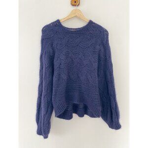 Farm Rio Cable Knit Sweater Wool Blend Blue